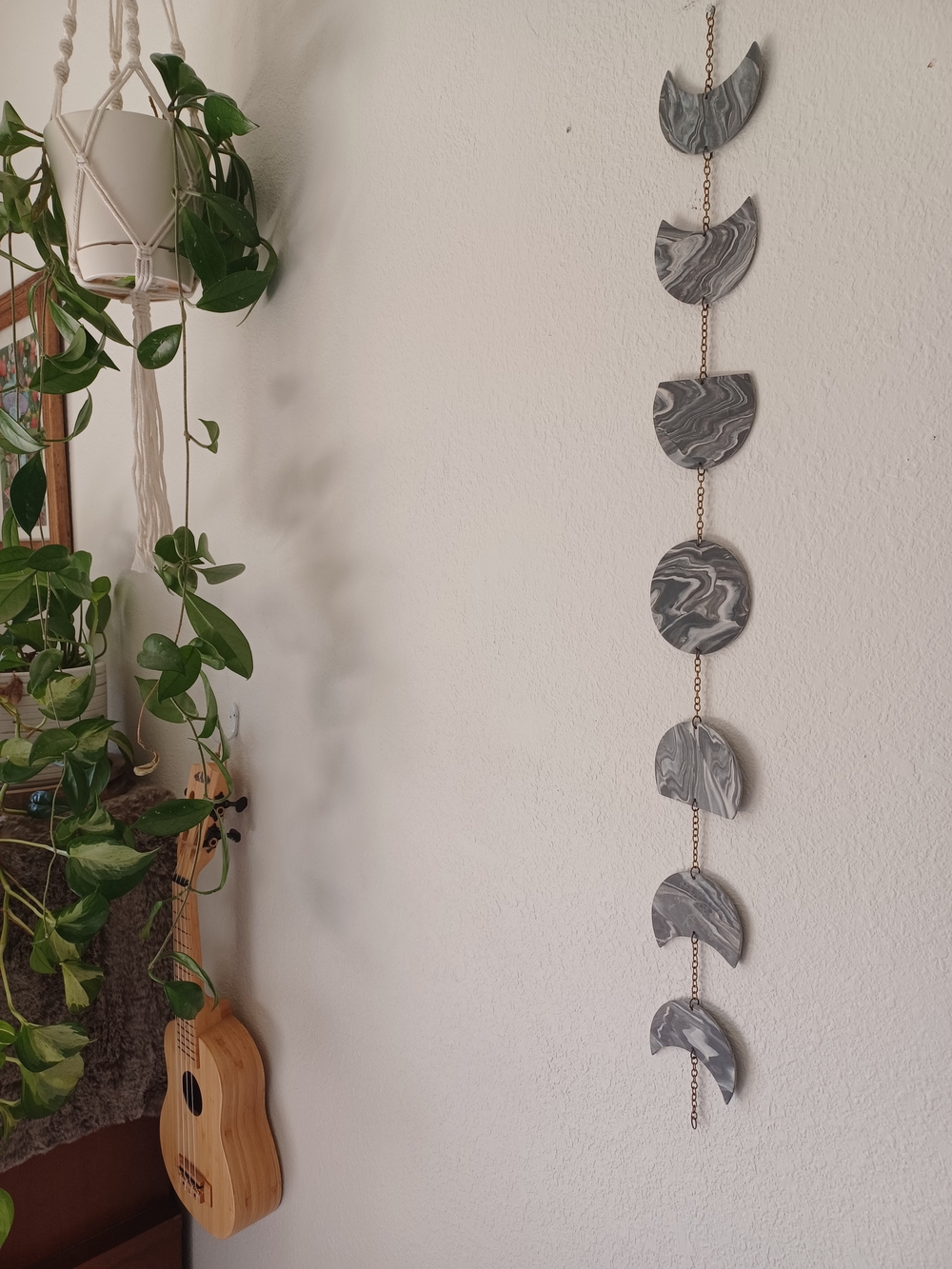 Handmade Marble Moon Phase Wall Hanging - Dark Grey And White